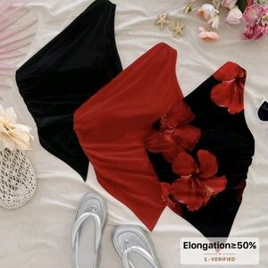 Black and Red Floral One-Shoulder Swimsuit